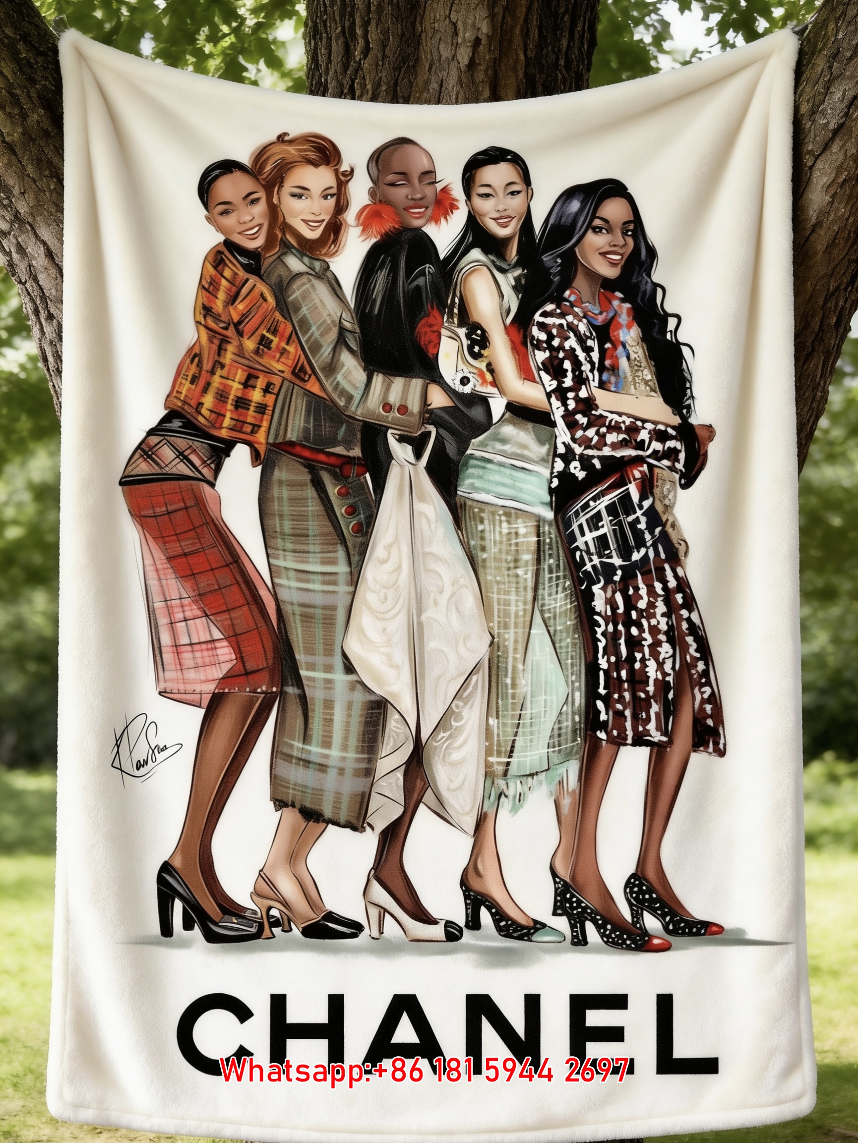 Chanel Plaid Fashion Models Flannel Throw Blanket IMG_6886